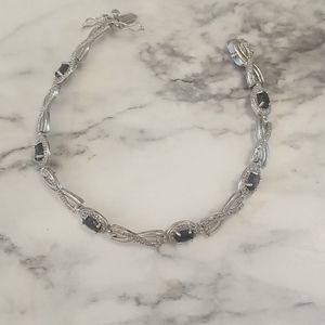 Sapphire and cz sterling silver bracelet
